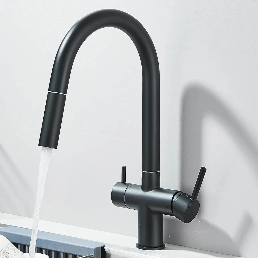 Filtered Kitchen Sink Faucet With Retractable Sprayer Brass Water Filter Tap Drinking Water Tap Vessel Sink Mixer For Kitchen Anti Spier