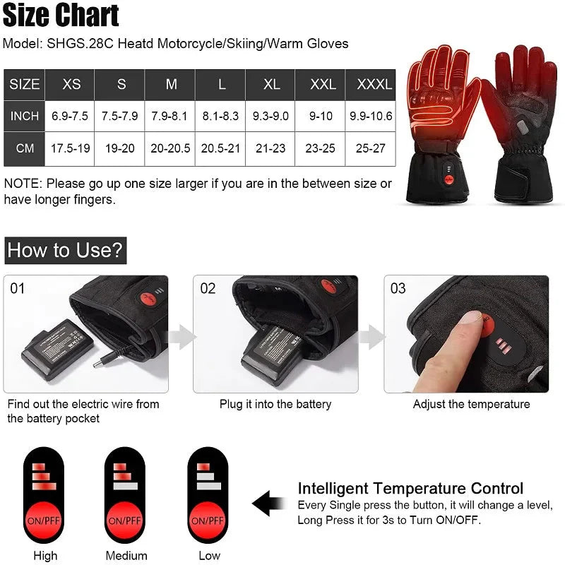 Savior Heat Winter Motorcycle Heated Gloves 7.4V Safe Outdoors Sports Electric Heating Waterproof Windproof KNUCKLE EN13594 Anti Spier