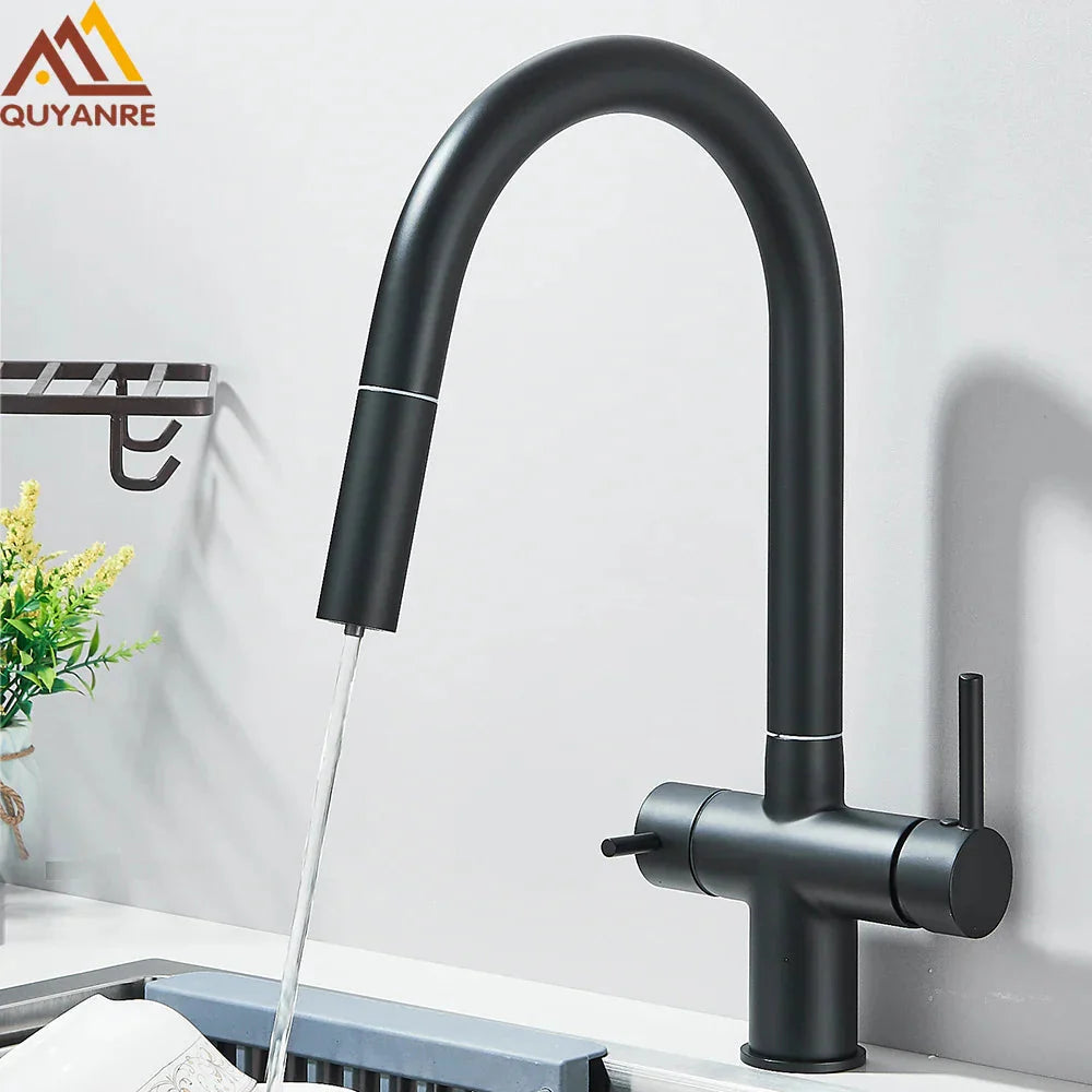 Filtered Kitchen Sink Faucet With Retractable Sprayer Brass Water Filter Tap Drinking Water Tap Vessel Sink Mixer For Kitchen Anti Spier