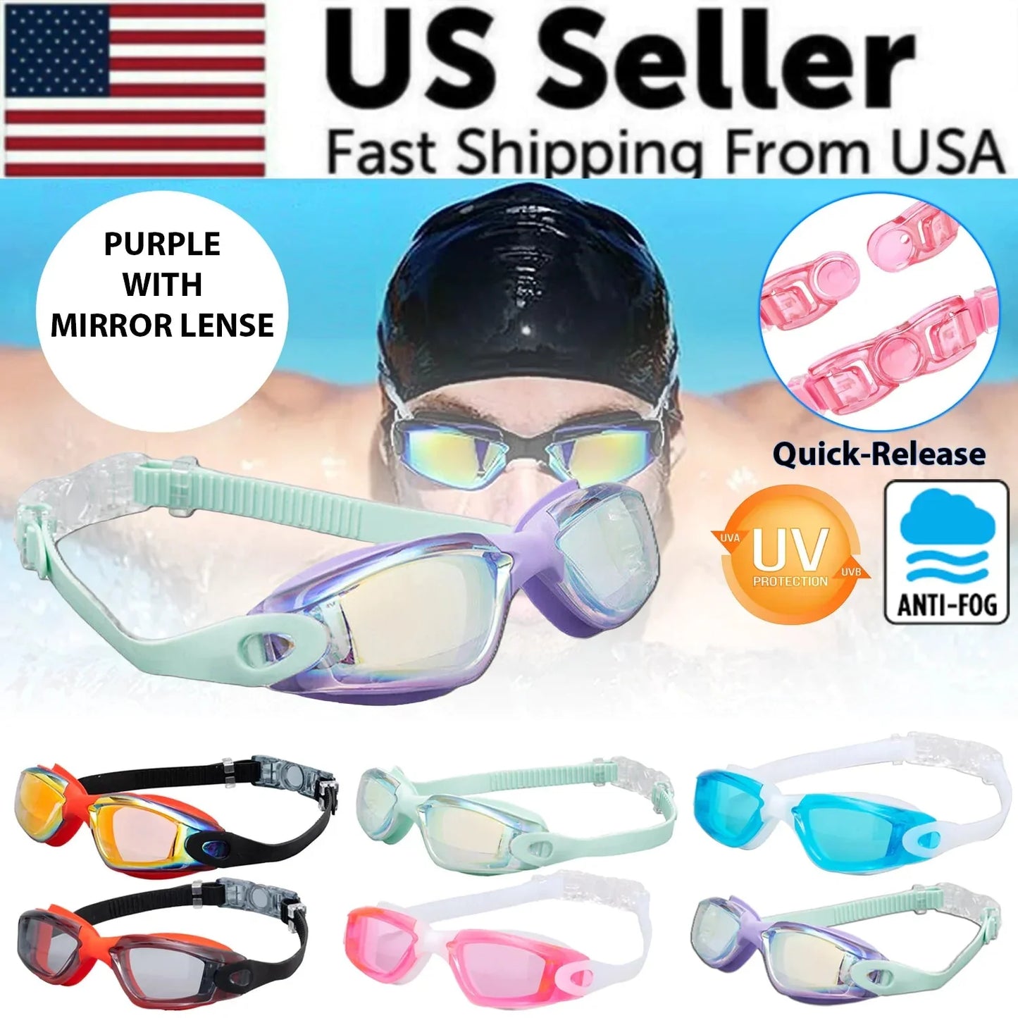 Clear Comfortable Swimming Goggles UV- Anti-Fog Swim Glasses Mirror Adult & Kids Anti Spier
