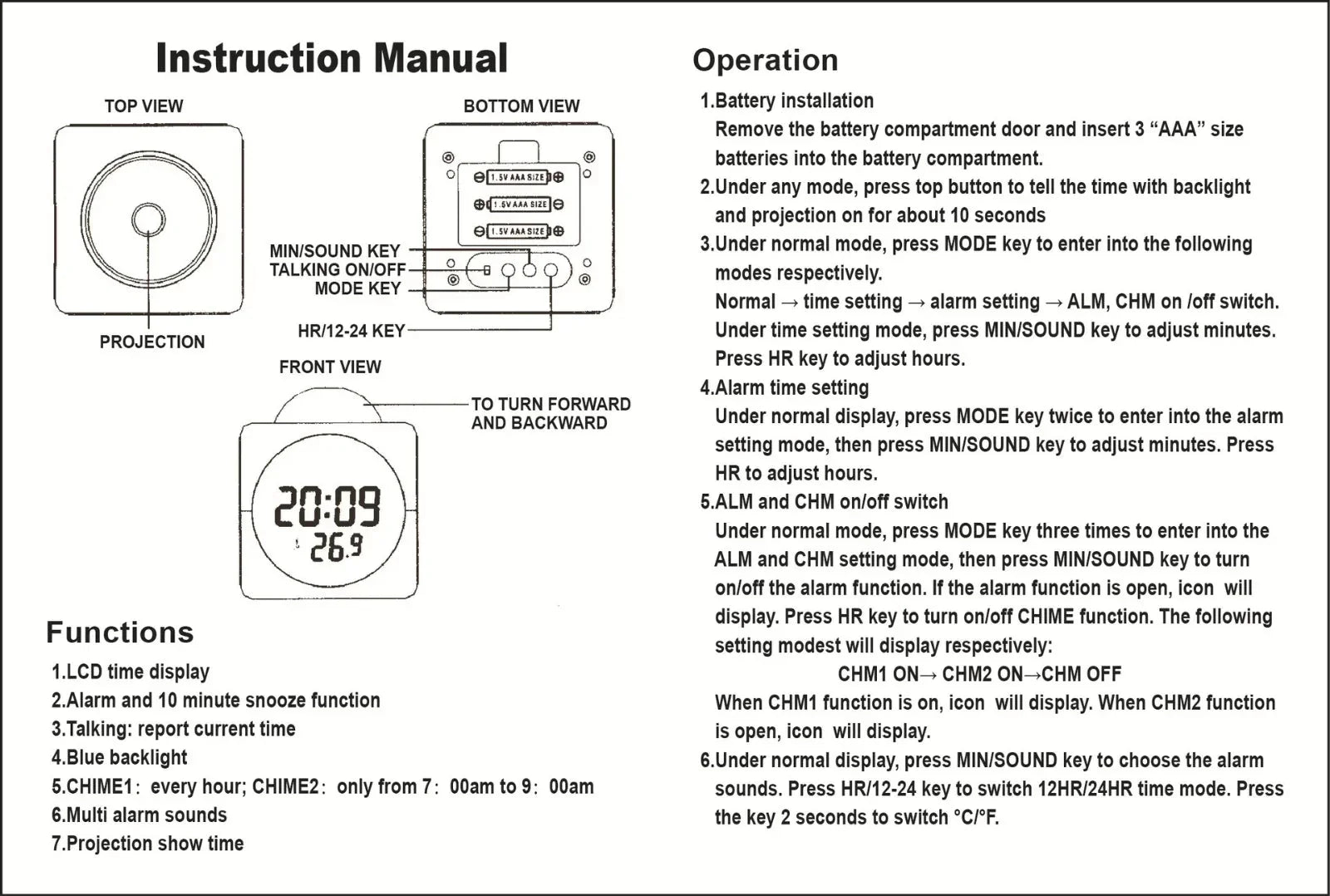 LED Projection Alarm Clock Digital LCD Display Voice Talking Weather Snooze USB Anti Spier