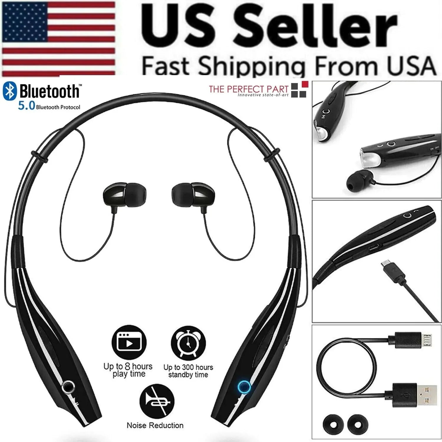 Bluetooth Neckband Wireless Headphones Mic Headset Stereo Earbuds Earphone Anti Spier