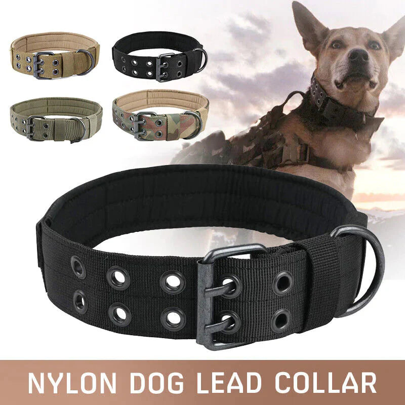 2" Wide Tactical Heavy Duty Nylon Large Dog Collar K9 Military With Metal Buckle Anti Spier