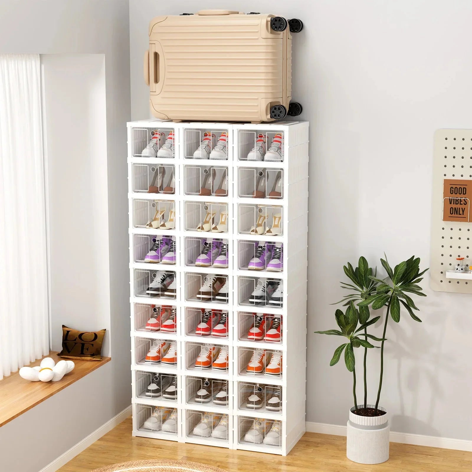 6/9 Layers Shoes Box Foldable Transparent Sneaker Shoe Storage Organizers Box Stackable Dustproof High-top Cabinet Shoe Rack She Anti Spier