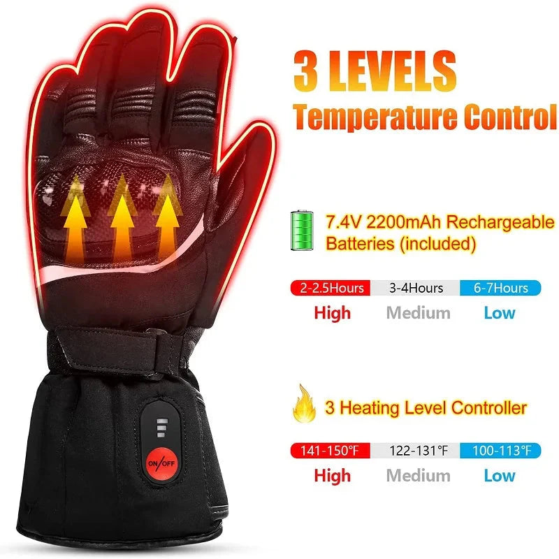 Savior Heat Winter Motorcycle Heated Gloves 7.4V Safe Outdoors Sports Electric Heating Waterproof Windproof KNUCKLE EN13594 Anti Spier