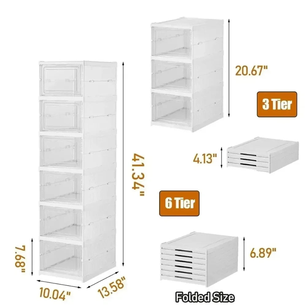 Foldable Shoe Rack Organizer 6 Layers Transparent Tackie Box Collapsible Home Sneaker Storage Stackable Shoes Cabinet For Closet Anti Spier