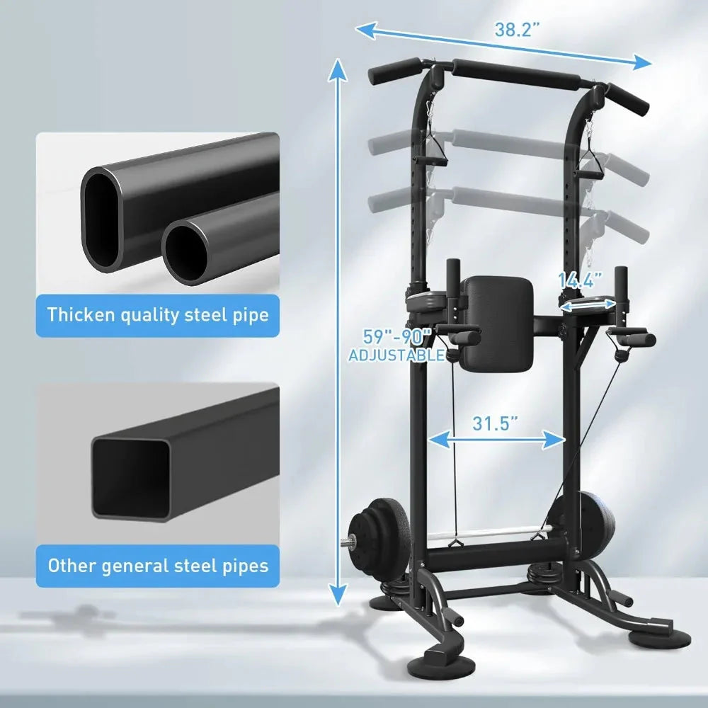 Pull Up Dip Station for Home Gym, Power Tower with Backrest, Adjustable Height Pull Up Bar Stand Anti Spier