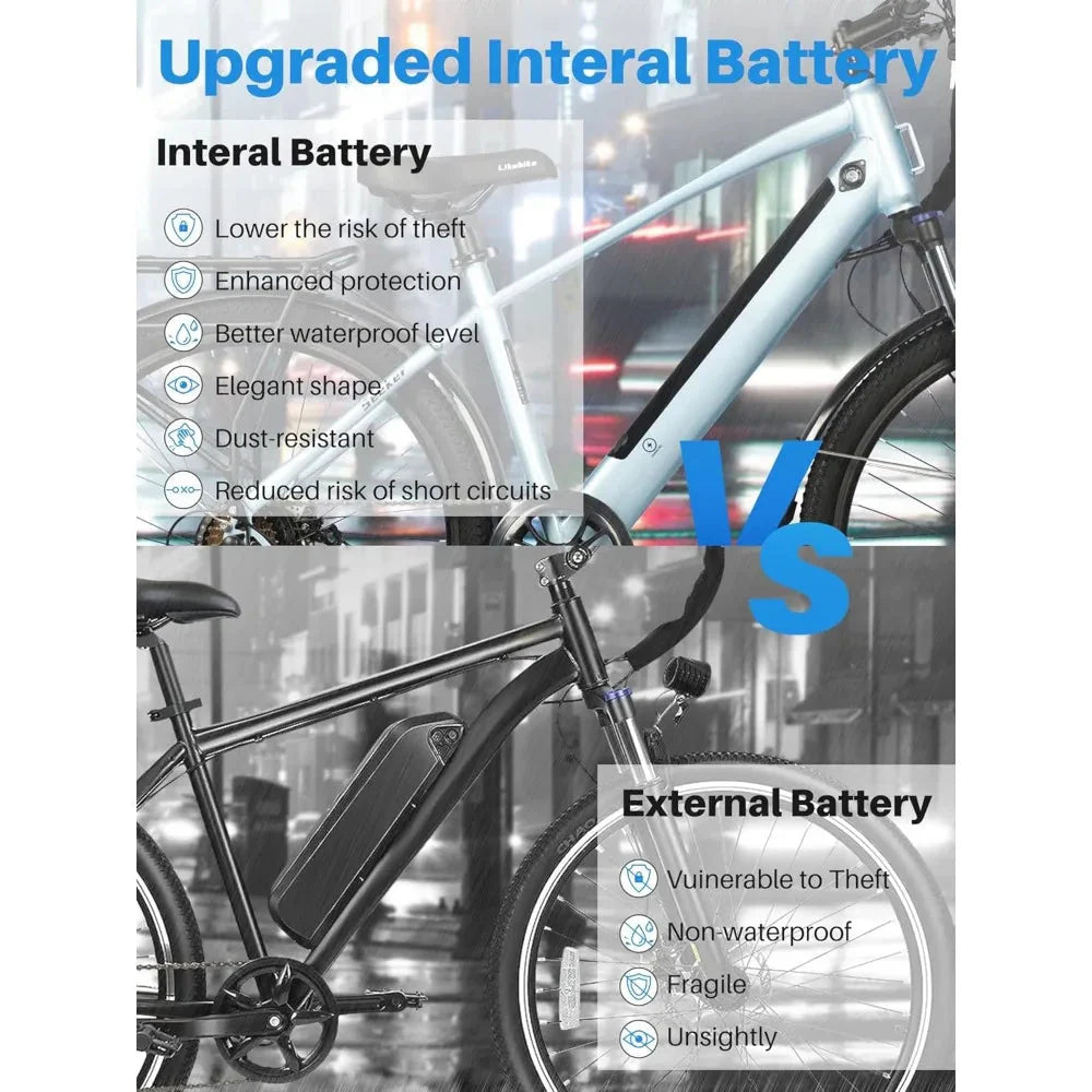 26" Electric Bike for Adults with Peak 500W Brushless Motor, 35Miles Removable Battery 20MPH Commuting Electric Mountain Bike Anti Spier