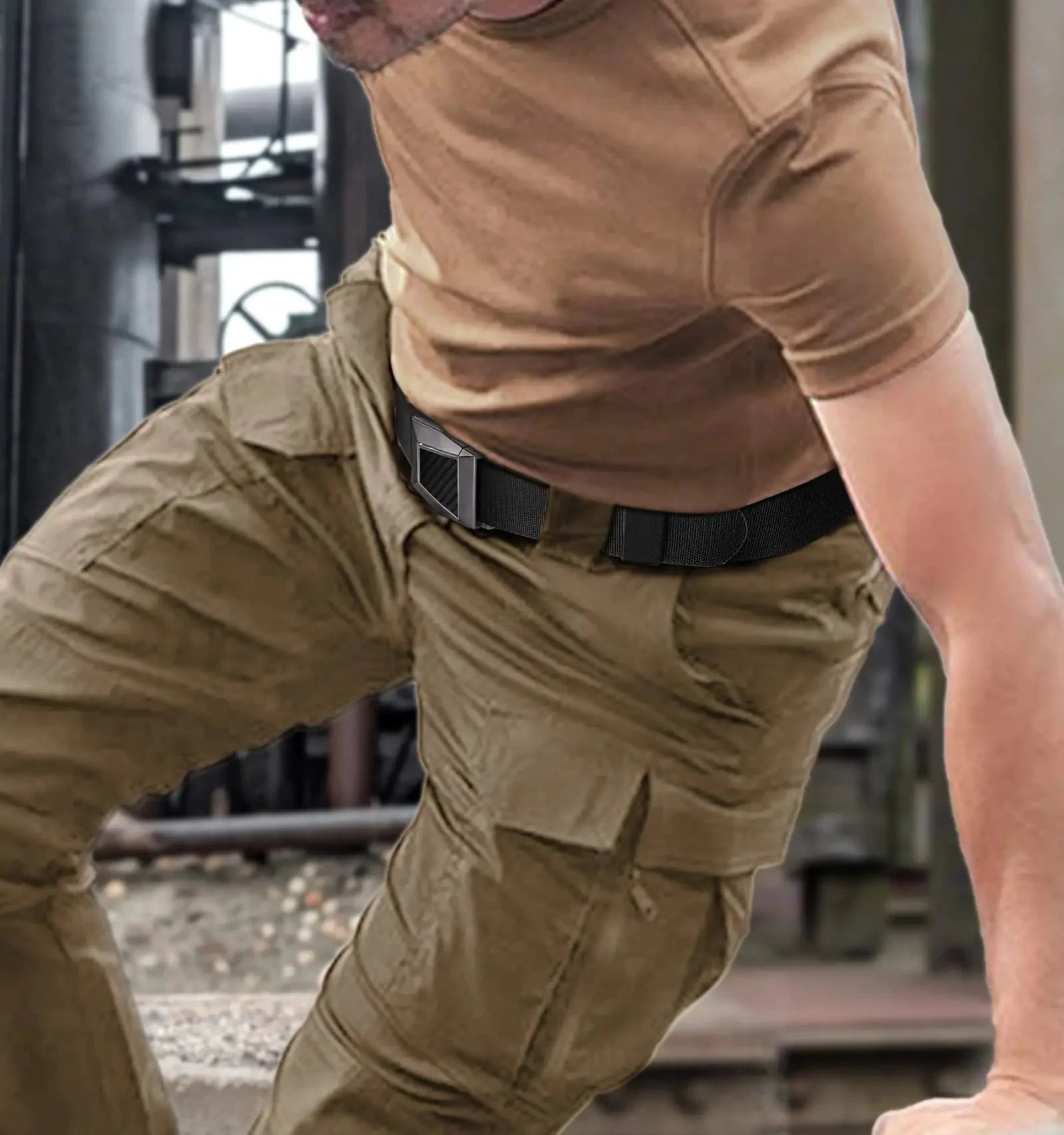 BULLIANT Tactical Belt for Men, Men Stretch Nylon Web Gift Belt 1.5"-Hiking Rigger Military Work-Quick Release Black2972 34"-38"Waist Adjustable Anti Spier