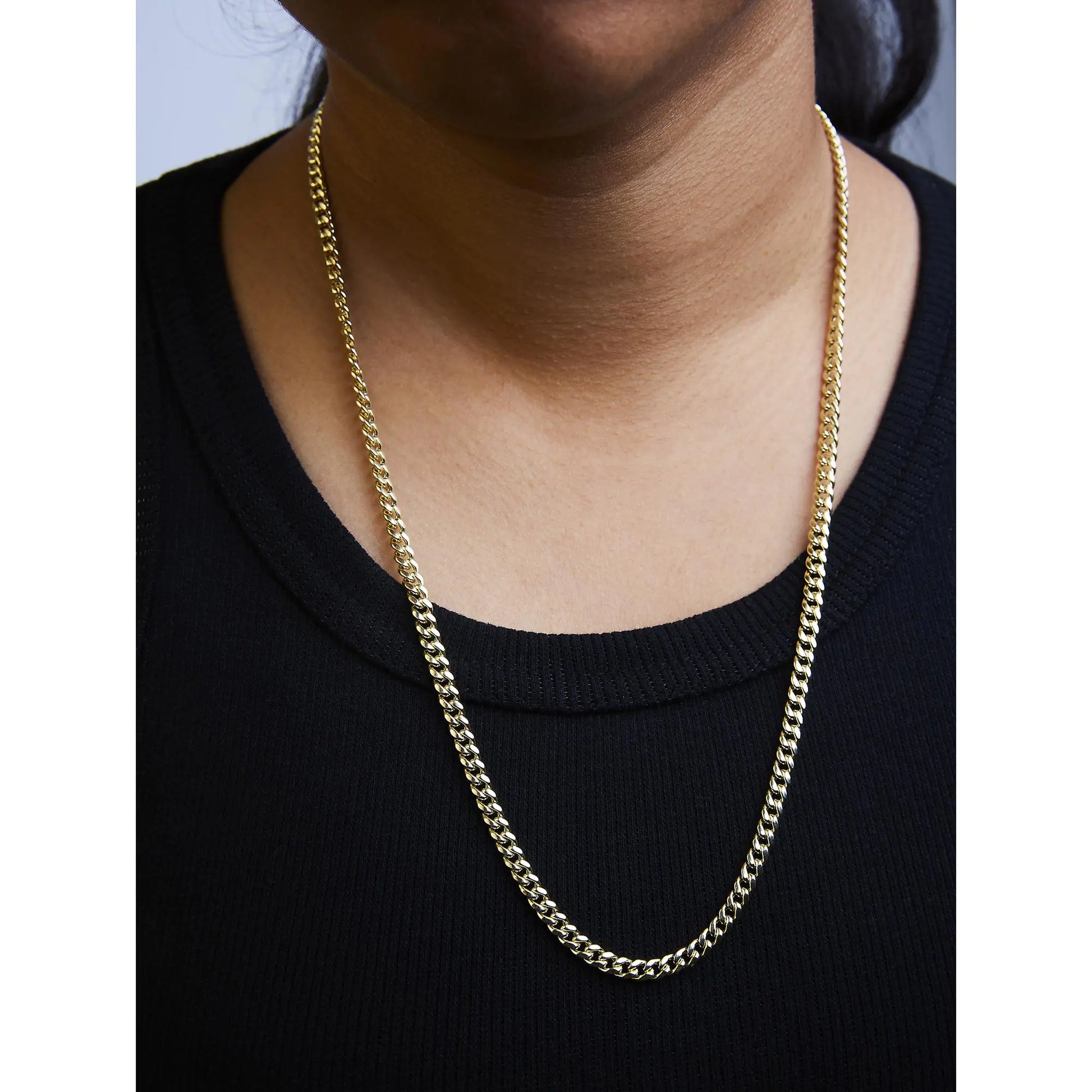 Semi-Solid 14K Yellow Gold 4.5mm Miami Cuban Chain Necklace - Unisex Chain - Anti Spier 