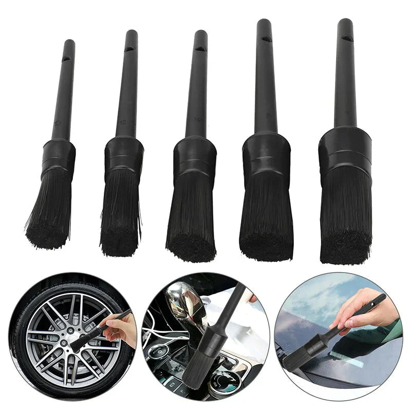 5PC Car Detailing Brush Kit Boar Hair Vehicle Auto Interior For Wheel Clean Sets Anti Spier