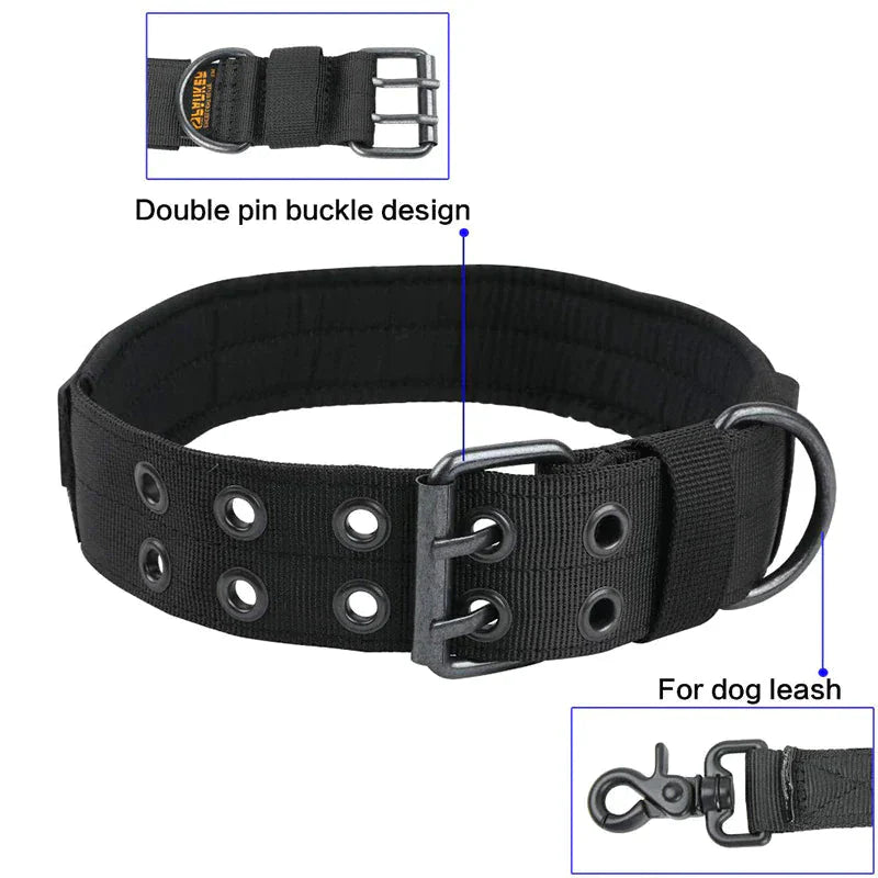 2" Wide Tactical Heavy Duty Nylon Large Dog Collar K9 Military With Metal Buckle Anti Spier
