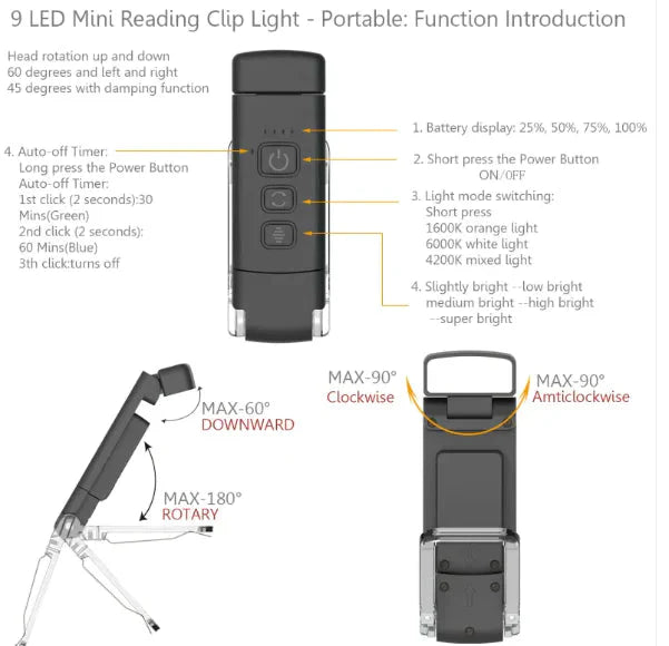 USB Rechargeable LED Reading Lamp Anti Spier