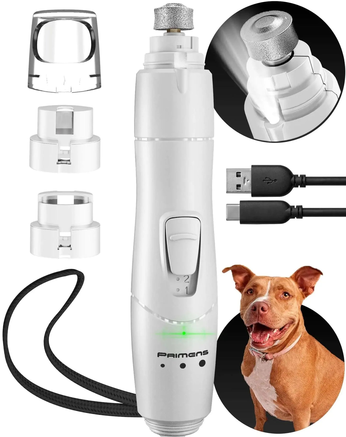 Dog Nail Grinder with LED Light Rechargeable for Large Medium & Small Dogs Anti Spier