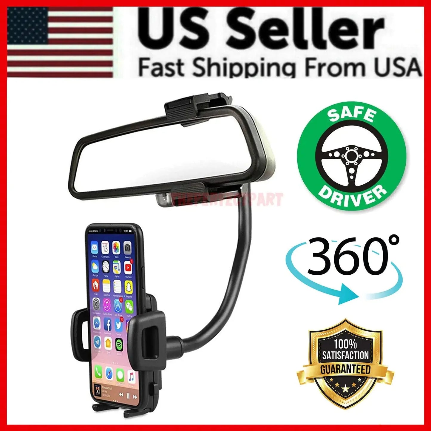 Universal 360° Car Rearview Mirror Mount Stand Holder Cradle For Cell Phone GPS Anti Spier