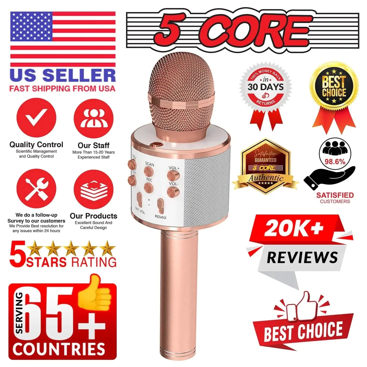 5Core Wireless Karaoke Microphone Bluetooth Mic Portable Handheld Microfonos Inalambricos Anti Spier