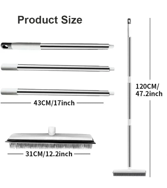 Pet Hair Remover Rubber Broom with Carpet Rake Anti Spier