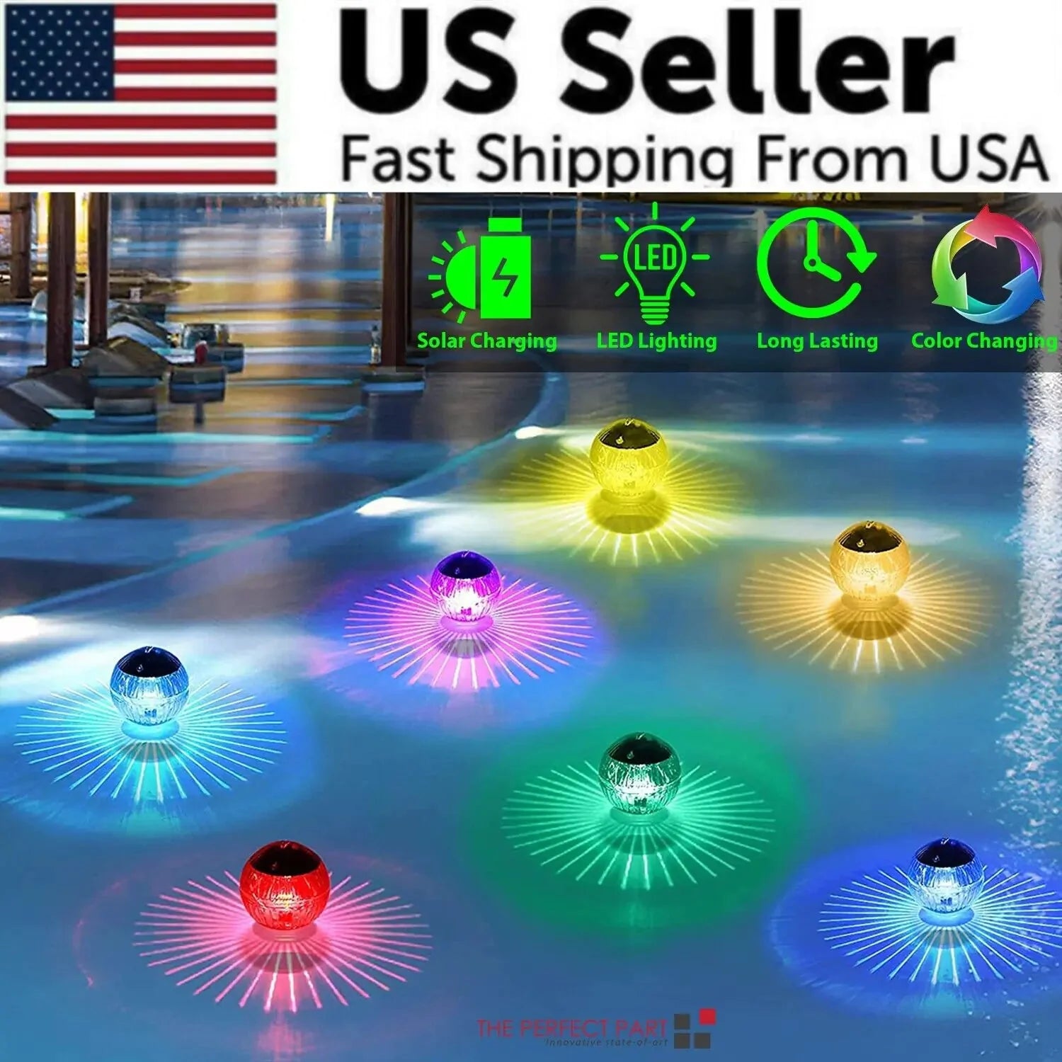 Outdoor Solar LED Floating Light Garden Pond Pool Lamp Rotating RGB Color Change Anti Spier