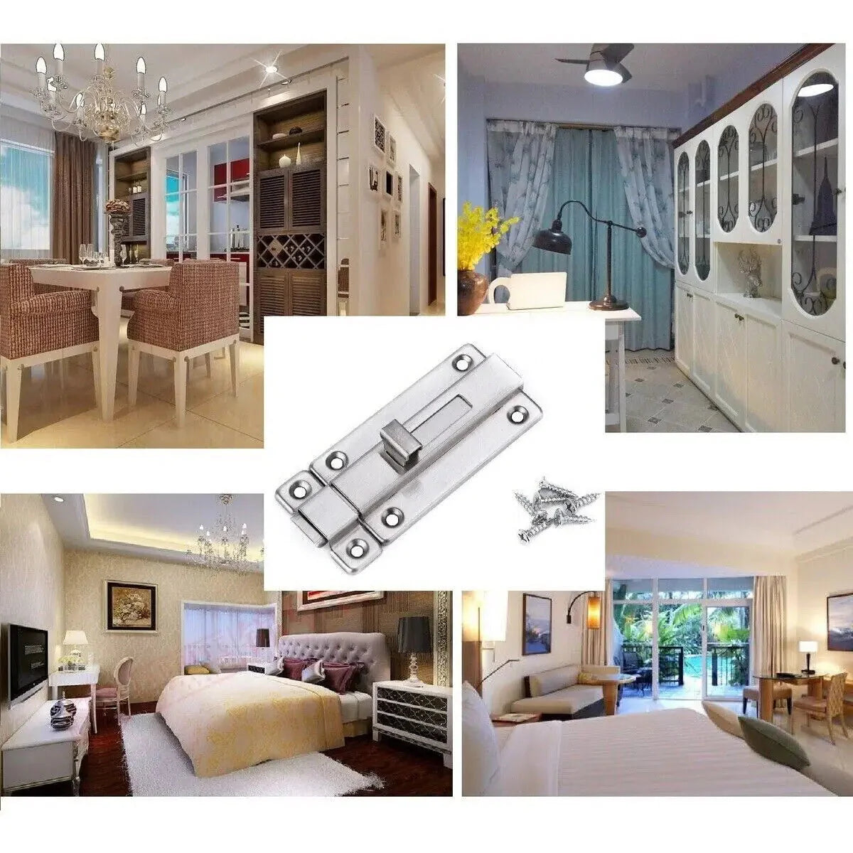 2Pcs Stainless Steel Latch Sliding Silver Doors Lock Keyless Door Bolt For Doors Anti Spier