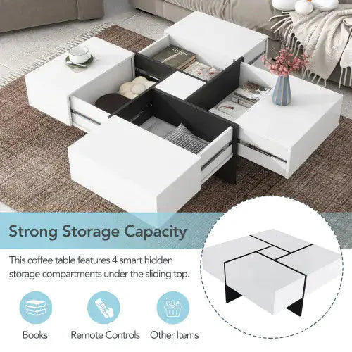 Unique Design Coffee Table With 4 Hidden Storage Compartments Anti Spier