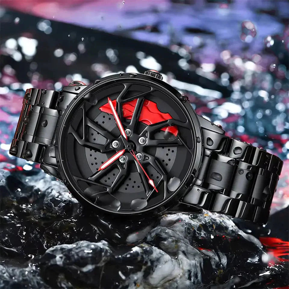 360° Rotating Car Wheel Men's Watch Anti Spier