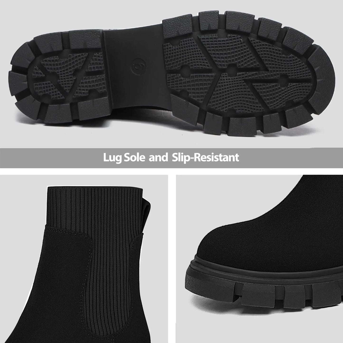 Athlefit Women's Chelsea Boots Fashion Slip on Platform Ankle Boots Lug Sole Chunky Booties 8 02black Anti Spier