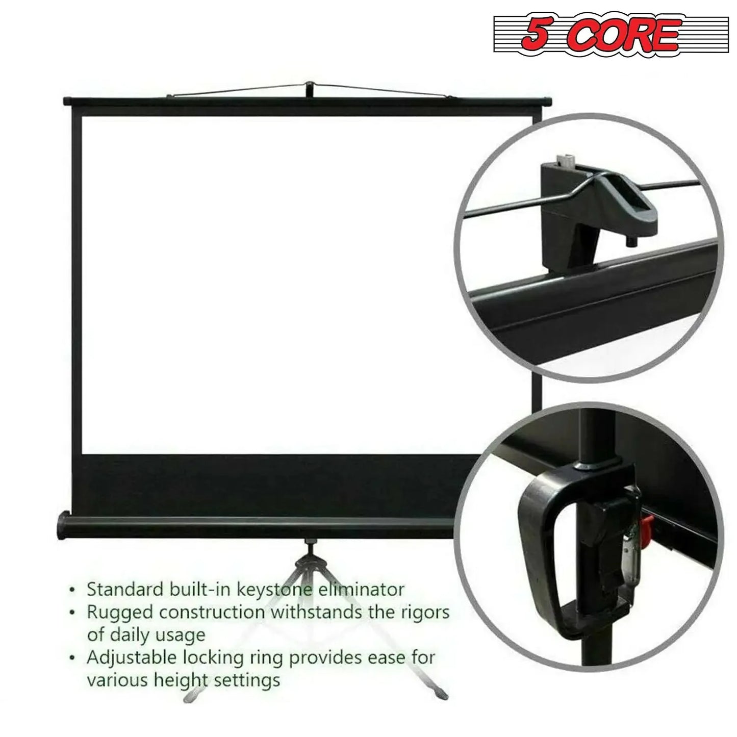 5Core Projector Screen with Tripod Stand  72" 4:3 Ultra HD Anti-Crease Indoor Outdoor Projection Anti Spier