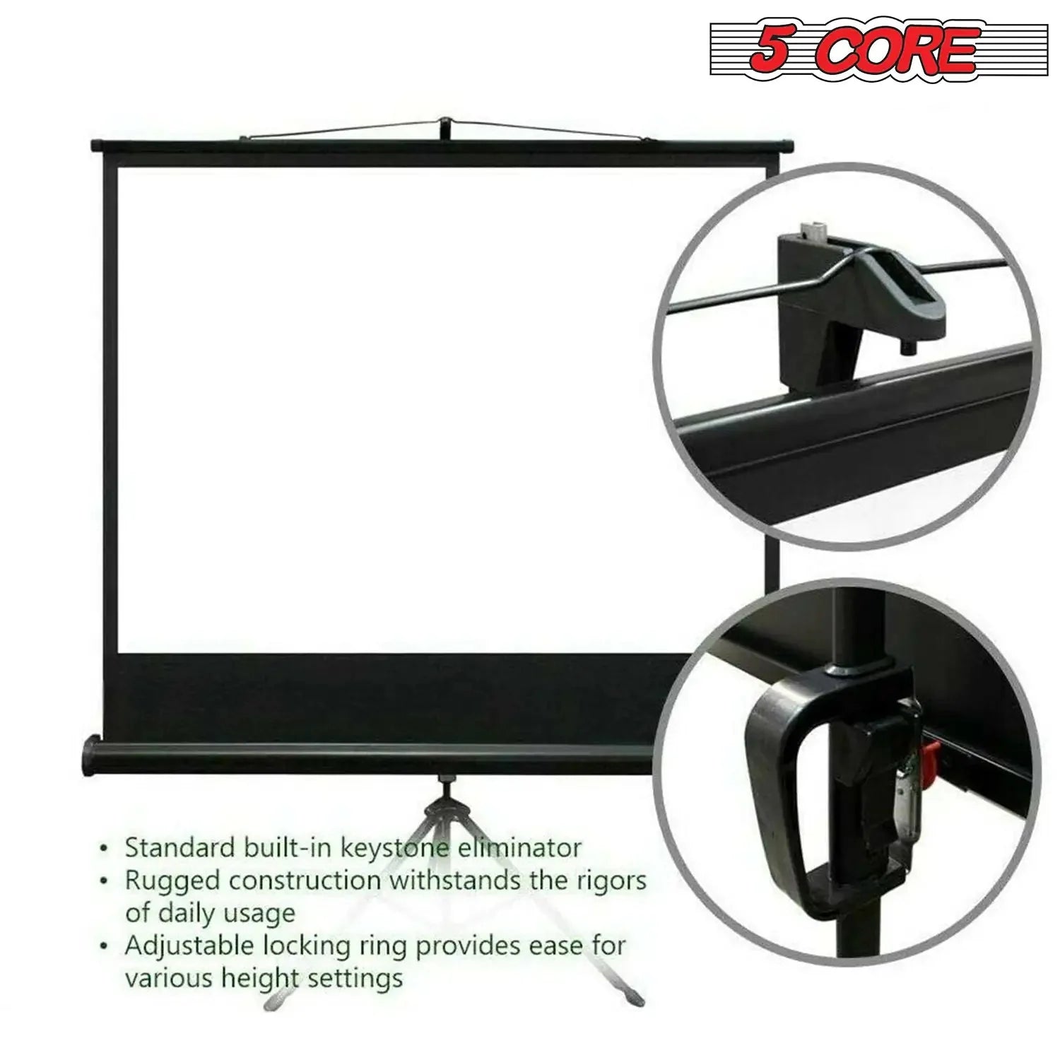 5Core Projector Screen with Tripod Stand  72" 4:3 Ultra HD Anti-Crease Indoor Outdoor Projection Anti Spier