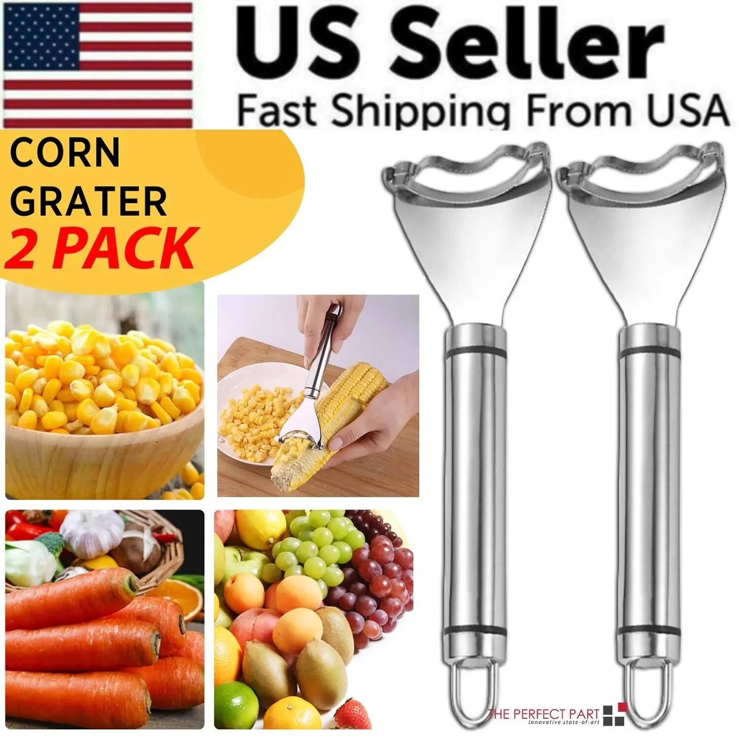 2x Corn Cob Peeler Stainless Steel Thresher Stripper Remover Kitchen Cutter Tool Anti Spier