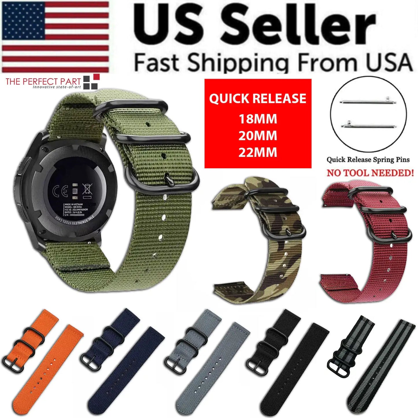 18mm 20mm 22mm Durable Military Woven Nylon Wrist Watch Band Quick Release Strap - Anti Spier 