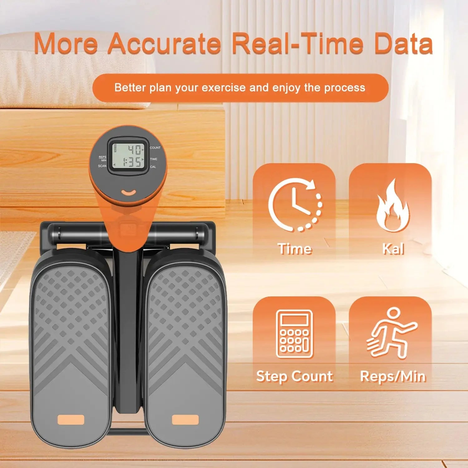 Home Office Exercise 330LBS Capacity Mini Stepper With Resistance Bands And LCD Monitor Anti Spier