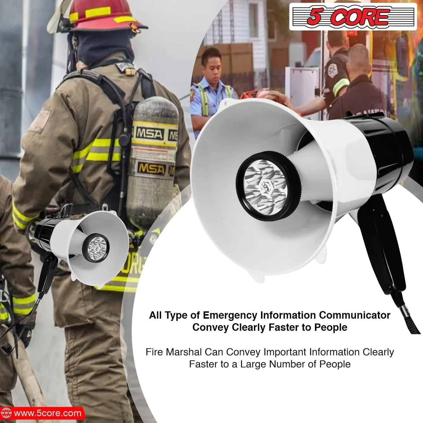 5Core Megaphone Bullhorn Speaker 30W LED Bull Horn Battery Power Cheer Megafono 800 Yard Anti Spier