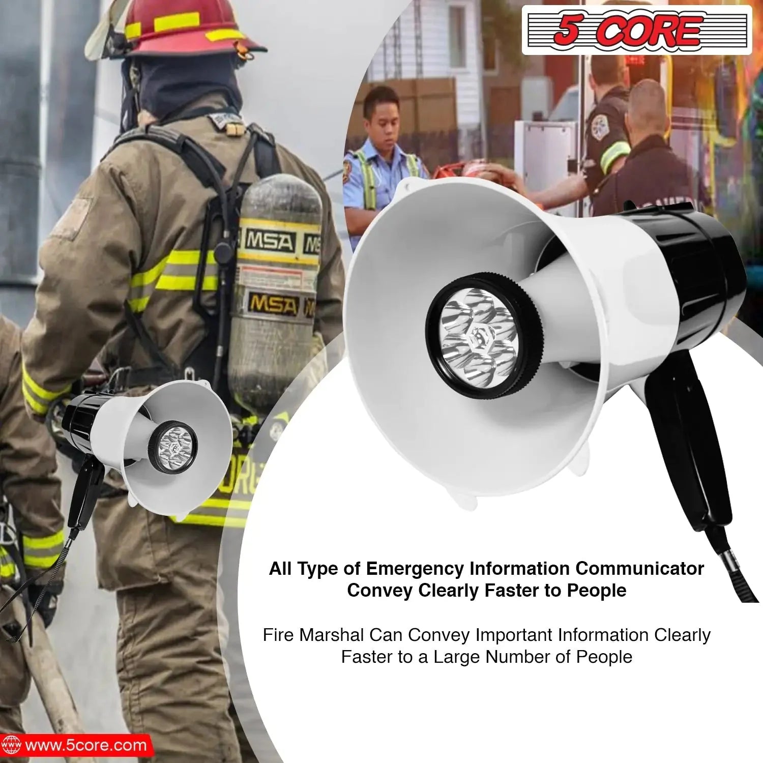 5Core Megaphone Bullhorn Speaker 30W LED Bull Horn Battery Power Cheer Megafono 800 Yard Anti Spier