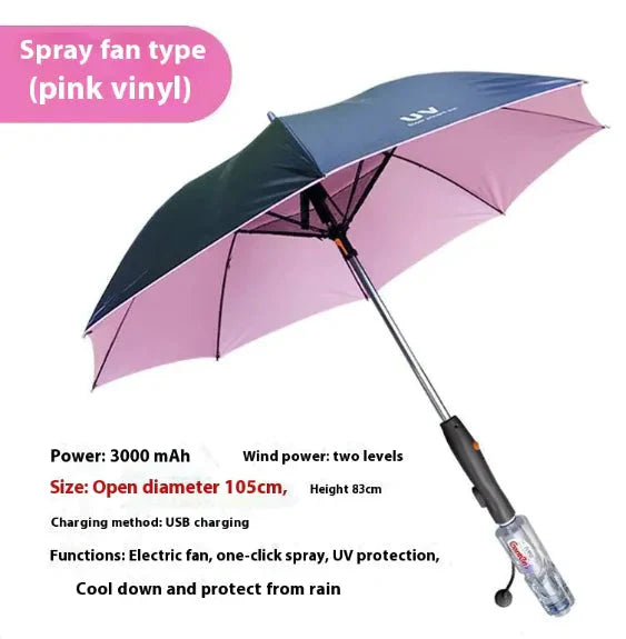 Cooling Spray Sun Umbrella With Fan And Sprinkler Anti Spier