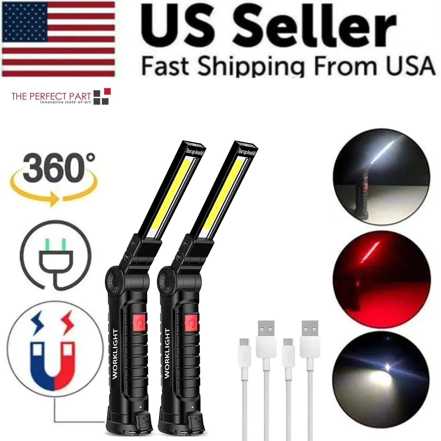 Rechargeable LED COB Work Light Mechanic Flashlight Lamp Magnetic Base Bright Anti Spier