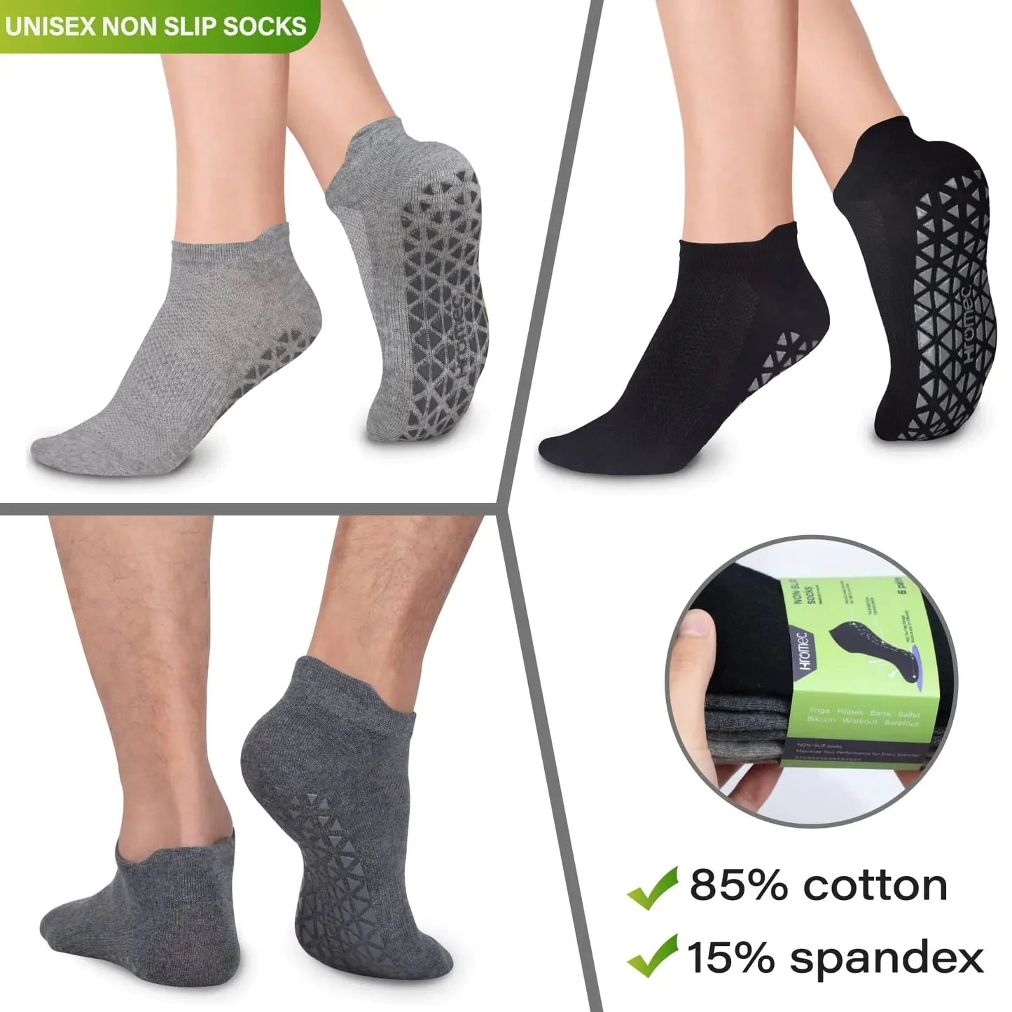 Non Slip Yoga Socks with Grips for Pilates, Ballet, Barre, Barefoot, Hospital Anti Skid Socks for Women and Men Small 6 Pairs-2 Black/2 Dark Gray /2 Gray Anti Spier