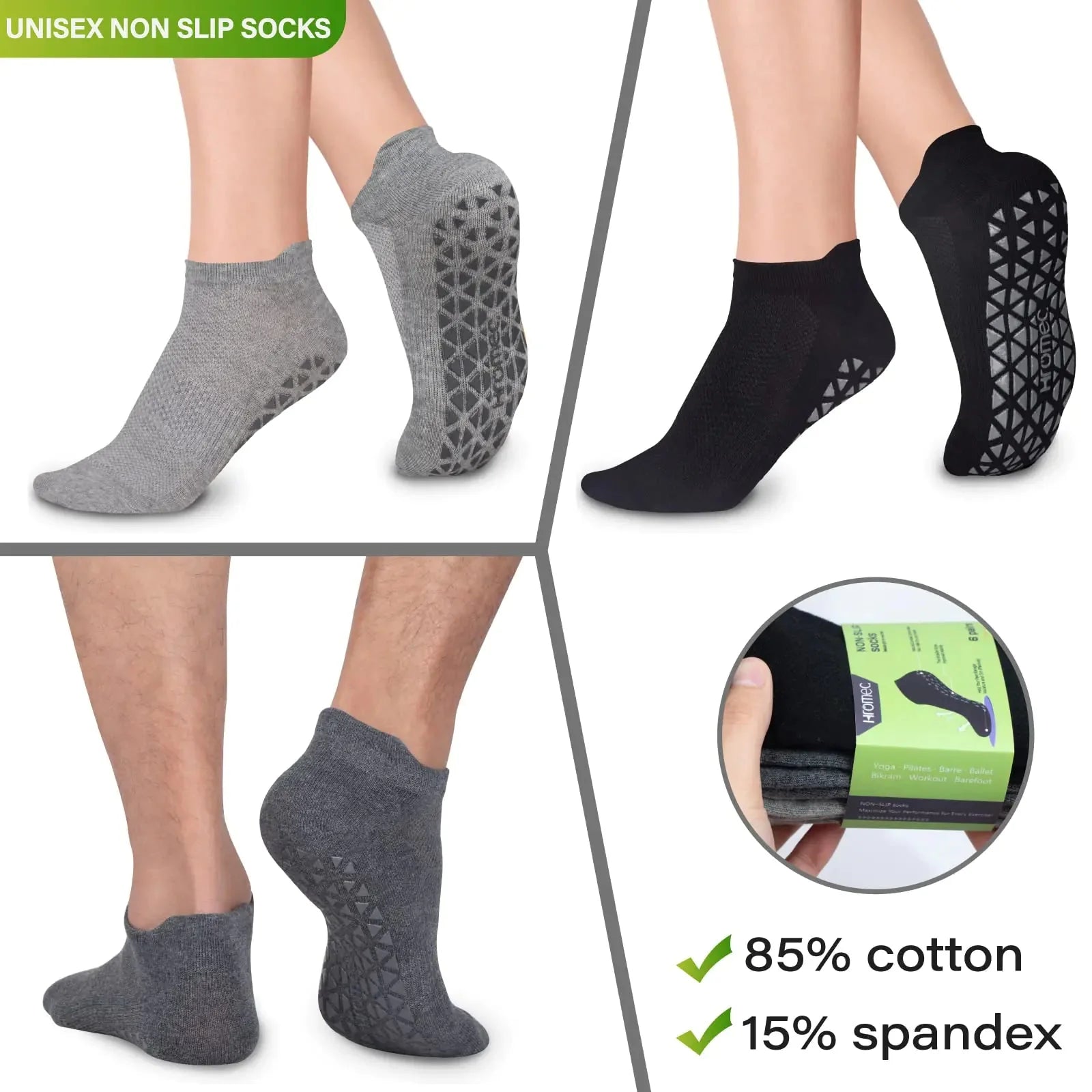 Non Slip Yoga Socks with Grips for Pilates, Ballet, Barre, Barefoot, Hospital Anti Skid Socks for Women and Men Small 6 Pairs-2 Black/2 Dark Gray /2 Gray Anti Spier