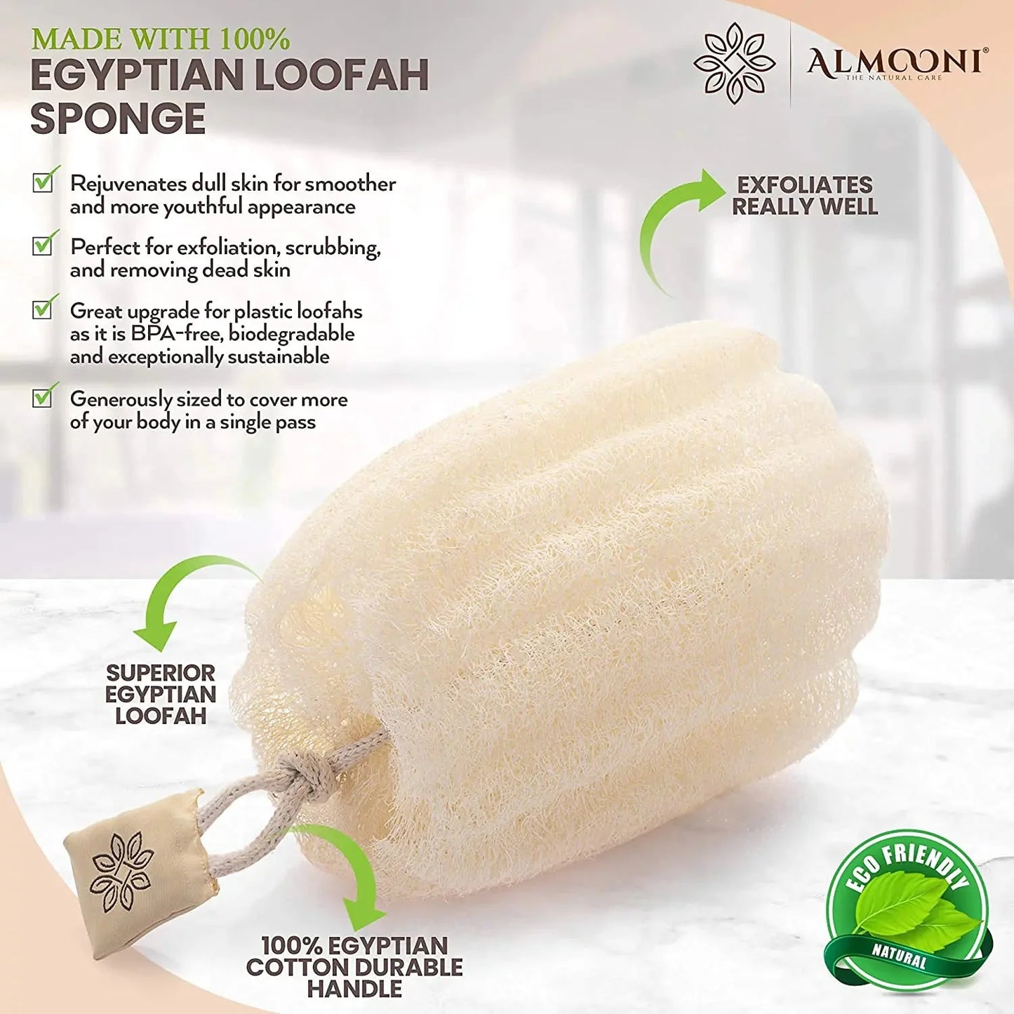 Almooni Egyptian Loofah Exfoliating Body Scrubber, Natural Real Egyptian Shower Loofah Sponge Body Scrubber for Women and Men, for Body and Face That Will Get You Clean - 2 Count (1 Pack) 2 Count (Pack of 1) Anti Spier