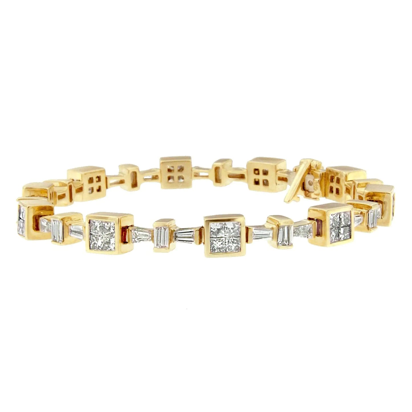 14K Yellow Gold 6 3/4 Cttw Princess and Baguette-Cut Diamond Tennis Bracelet (H-I Color, VS2-SI1 Clarity) - Size 7 - Anti Spier 