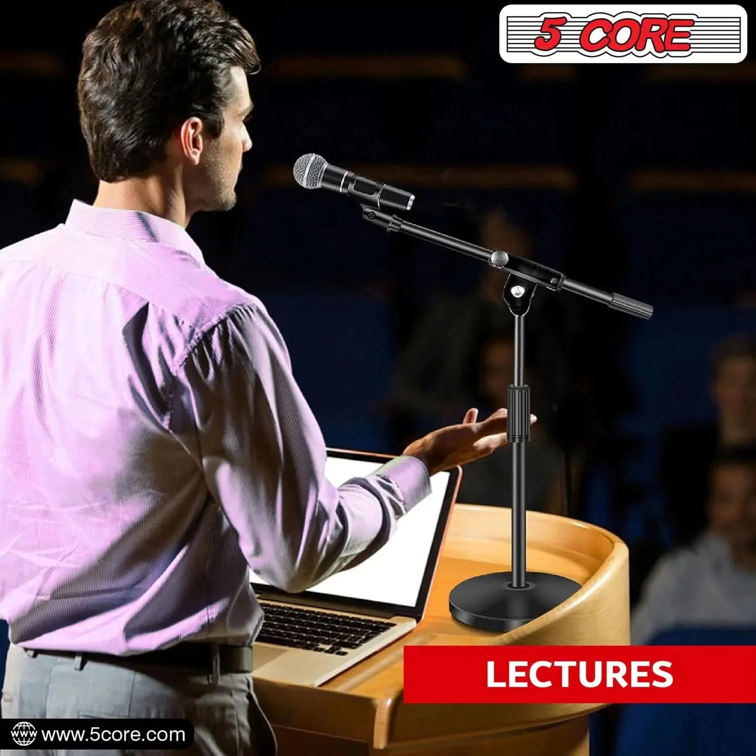 5Core Round Base Desktop Mic Stand Universal Desk Microphone Holder Table Top Stands BLACK Anti Spier