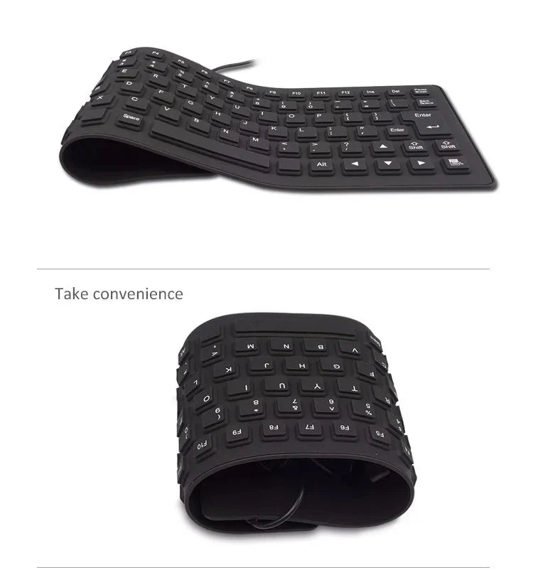 Waterproof Silicone Keyboard Foldable Flexible USB Dustproof DirtProof Full Size Anti Spier