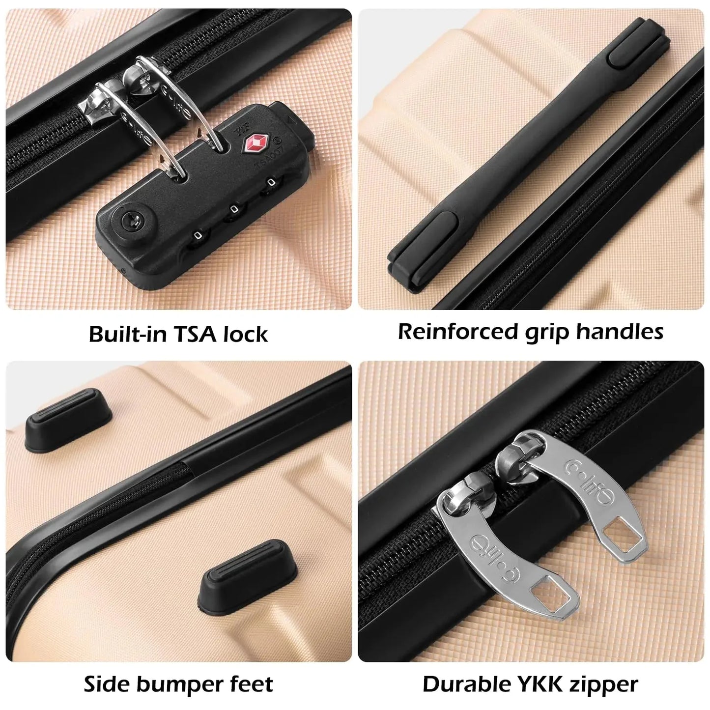 Coolife Luggage 3 Piece Set Suitcase Spinner Hardshell Lightweight TSA Lock (black, 3 piece set(20in24in28in)) black 20in24in28in Anti Spier