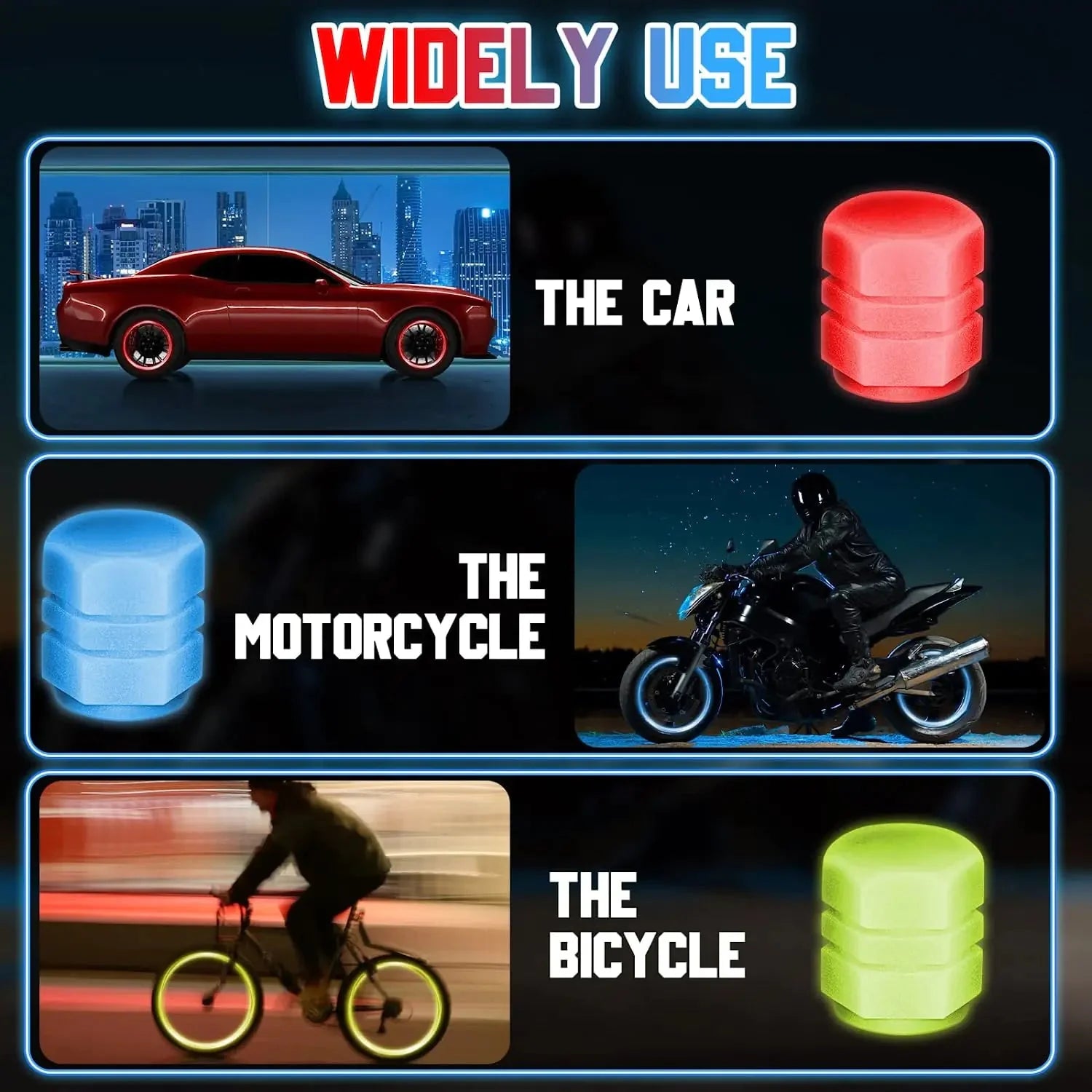 Glow in The Dark Tire Valve Caps Anti Spier