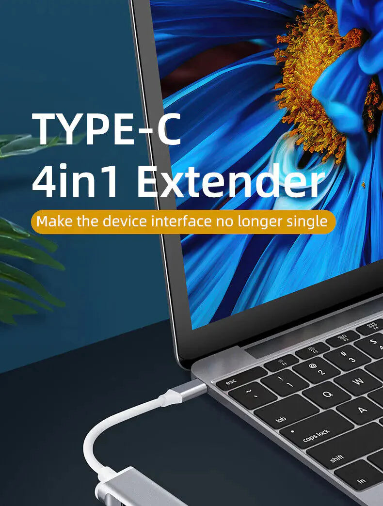 USB-C Type C to USB 3.0 4 Port Hub Splitter For PC Mac Phone MacBook Pro iPad Anti Spier