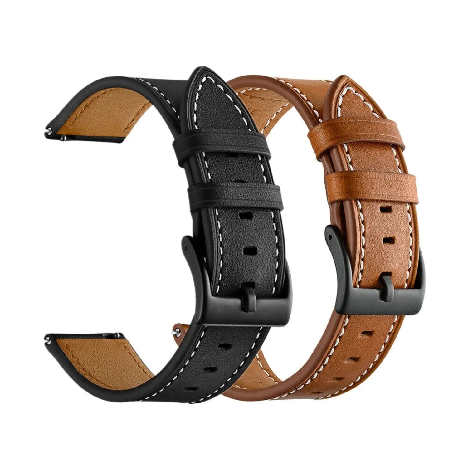 18mm 20mm 22mm Classic Genuine Leather Watch Band Strap Quick Release Wristband - Anti Spier 
