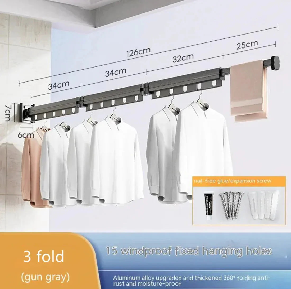 Retractable Aluminum Suction Cup Clothes Hanger Anti Spier