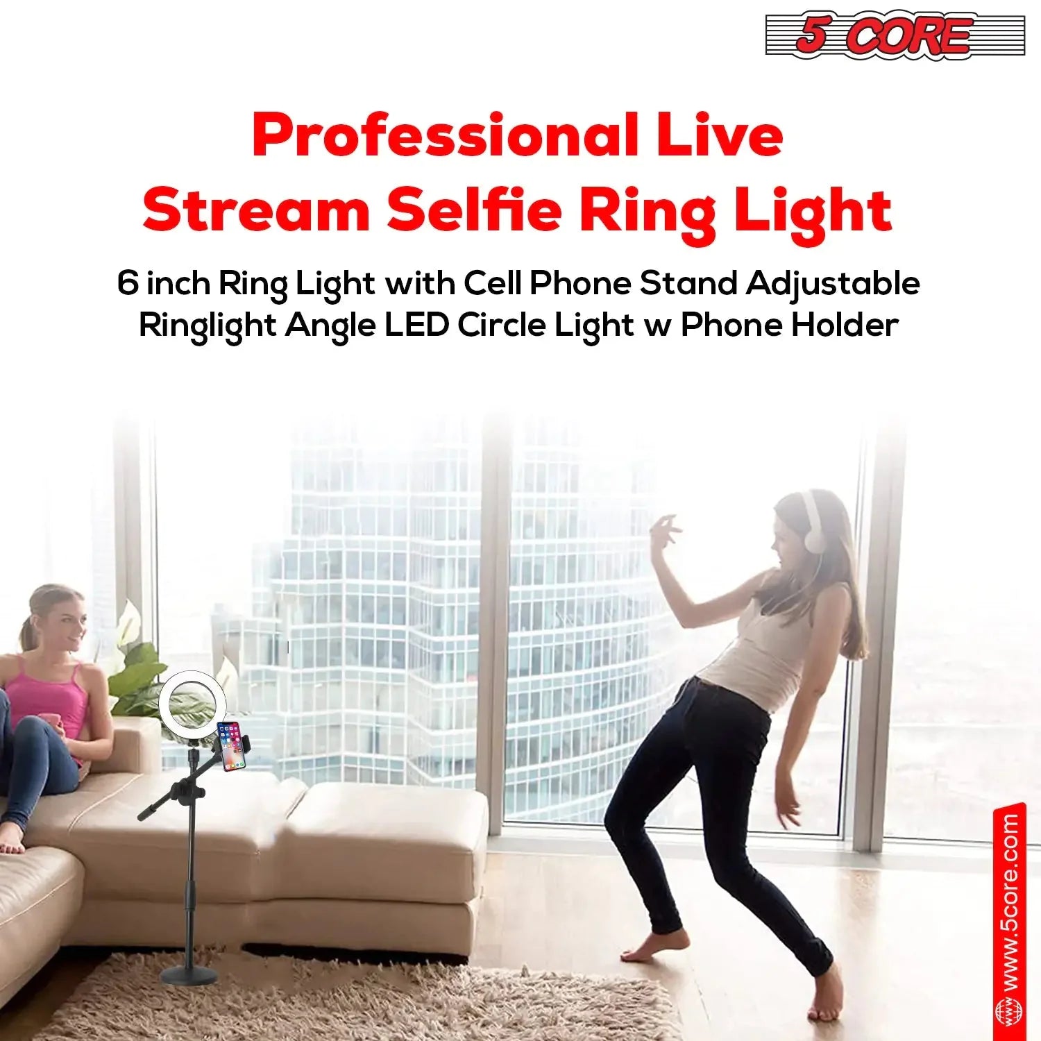 6 inch Ring Light with Cell Phone Stand Adjustable Ring light Angle  LED Circle Light w Phone Holder Anti Spier