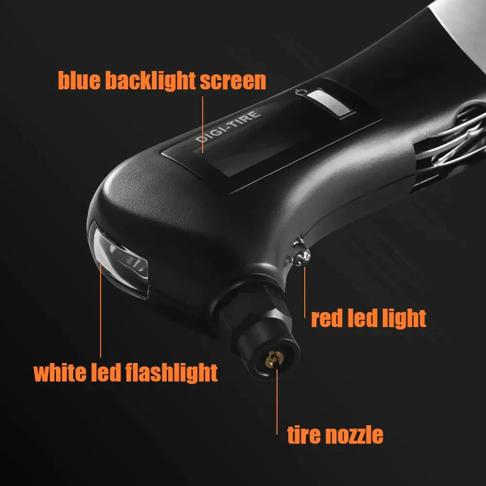 9 in 1 Digital Tire Pressure Alarm Gauge Multifunctional Tyre Pressure Sensor Tpms Systems w LED Flashlight Car Hammer Anti Spier