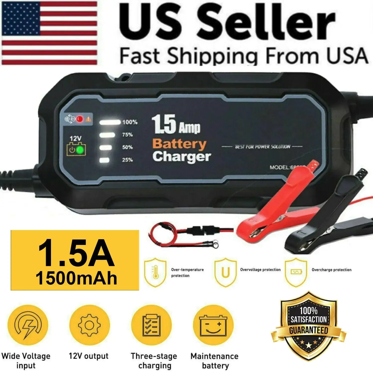 1500mAh Automatic Smart Battery Charger 12V Portable Car Auto Trickle Maintainer Anti Spier