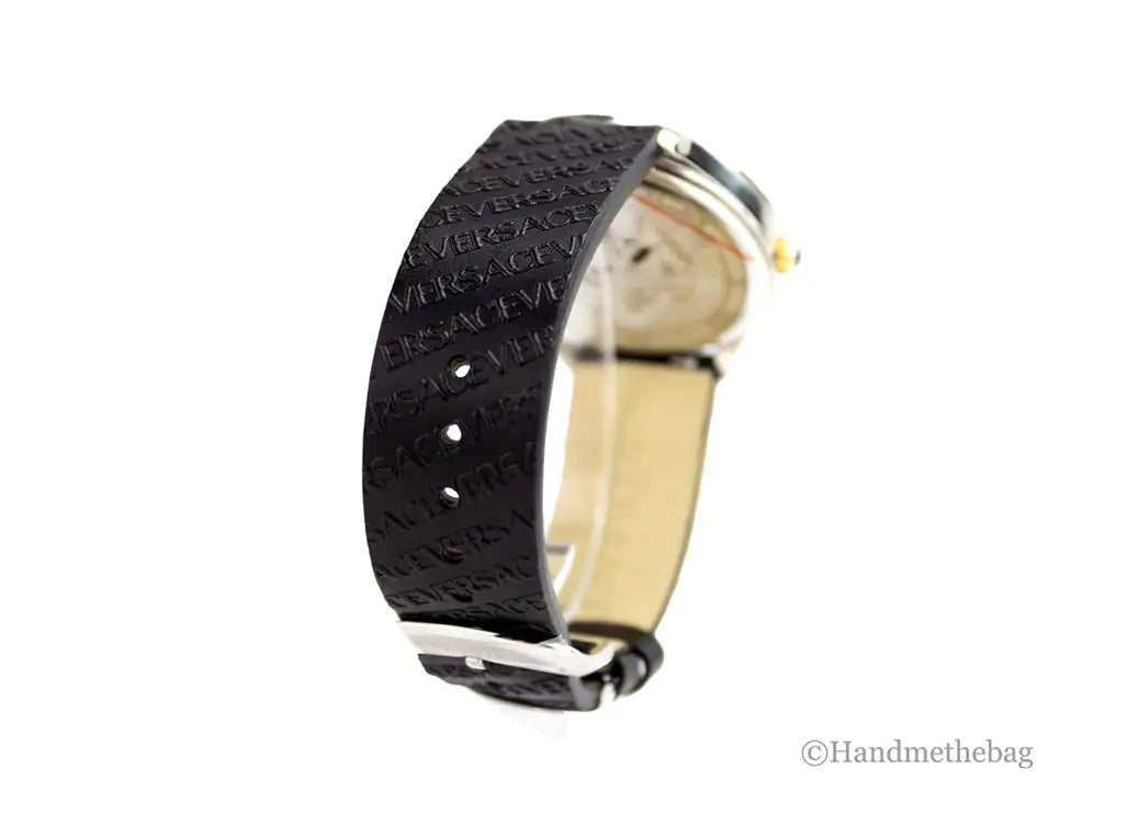 Versace 38mm Silver Logo Halo Dial Embossed Leather Watch - Anti Spier 